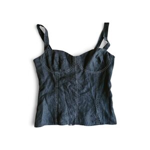 Reformation Black Libra Denim Corset Goth White Stitching Top